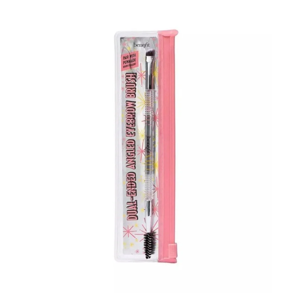 Benefit Cosmetics Dual‎ Ended Angled Eyebrow Brush with Spoolie New in Pouch